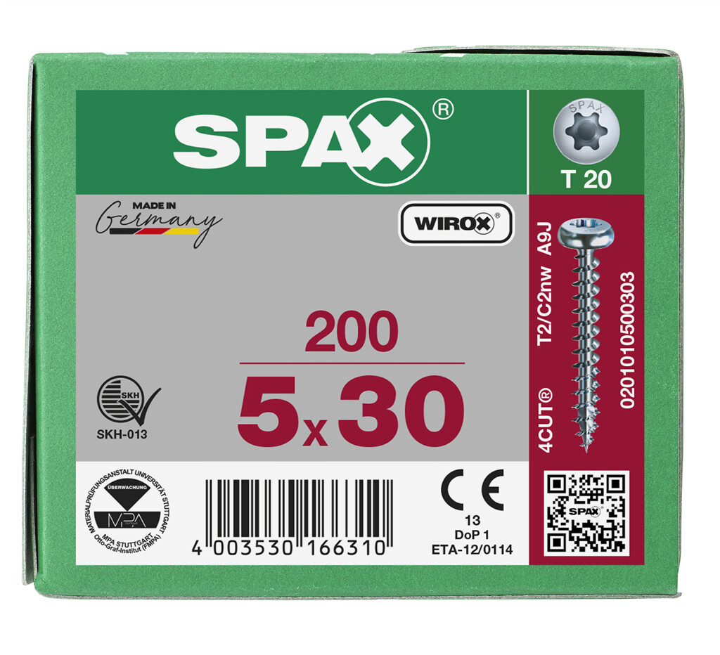 SPAX PAN Head  5 x 30/27  200 pcs.  full thread, T-STAR plus T20, 4CUT, WIROX